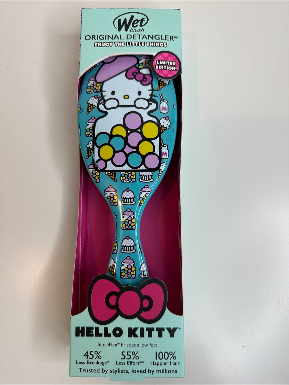 Hello Kitty Aqua Blue Detangler Hair Brush with Pink & Yellow Accents